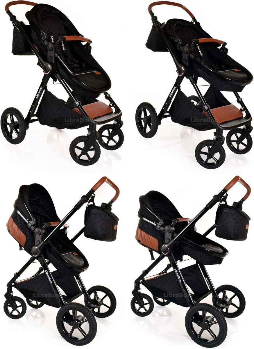 3in1 Baby Travel System Pram Pushchair Car Seat Foldable Black - Kwikley