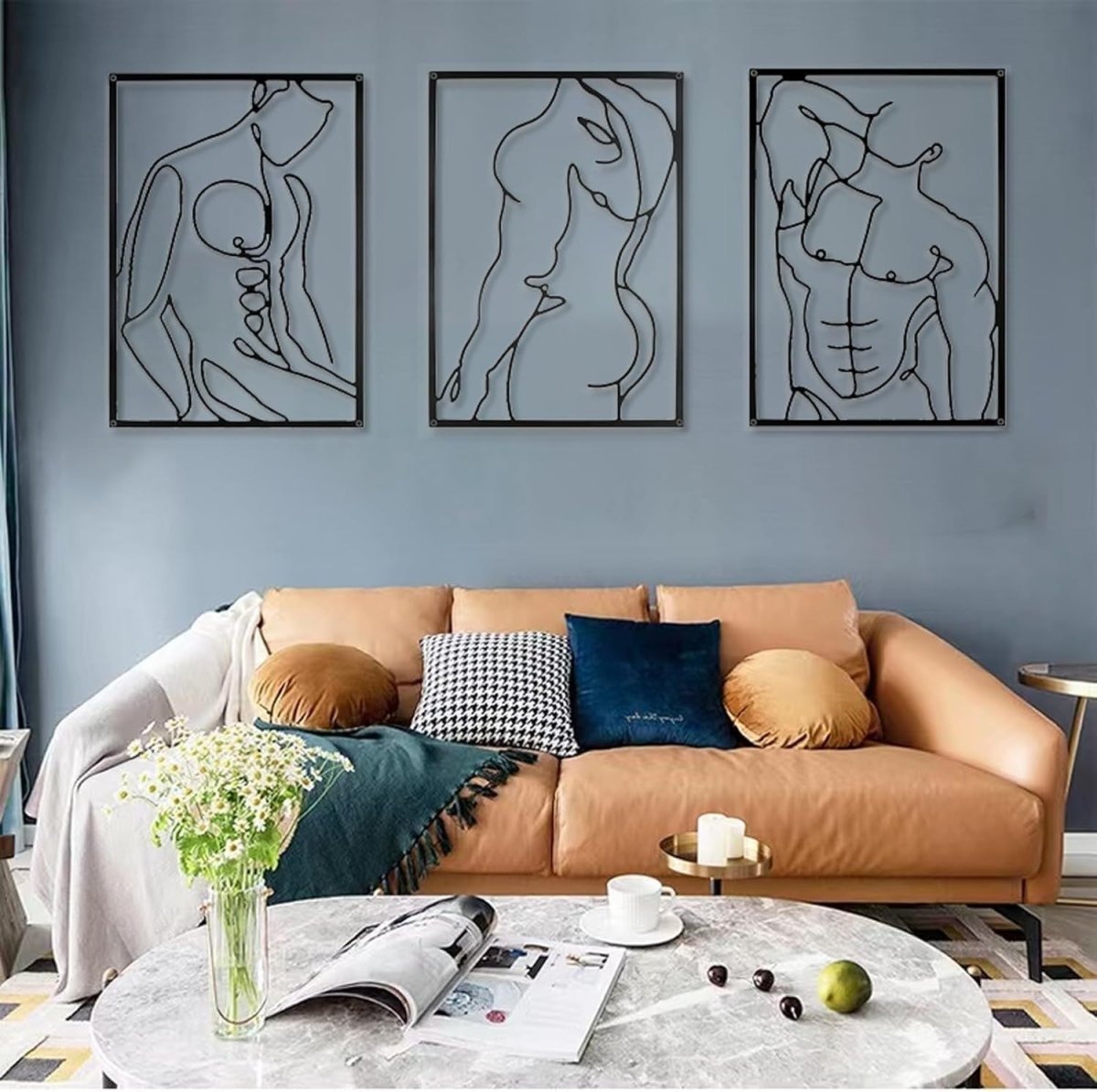 3Pc Black Metal Wall Art Modern Minimalist Line Decor Bedroom Living - Kwikley