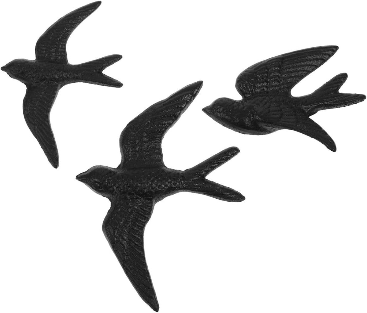 3Pc Cast Iron Bird Wall Art Swallow Sculpture Outdoor Indoor Decor - Kwikley