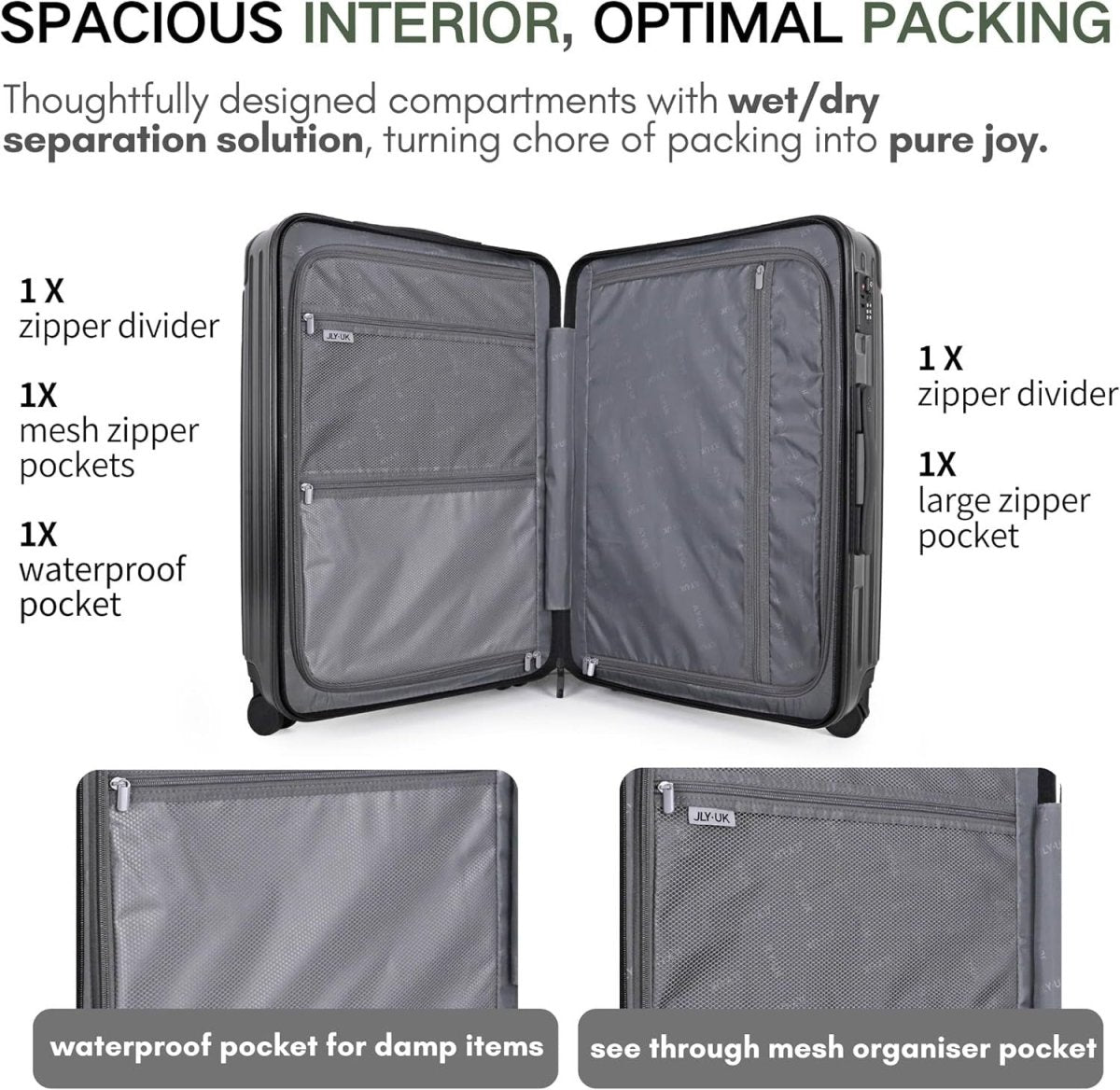 3pc Hard Shell Suitcase Set Cabin Medium Large TSA Lock 4 Wheel Spinner - Kwikley