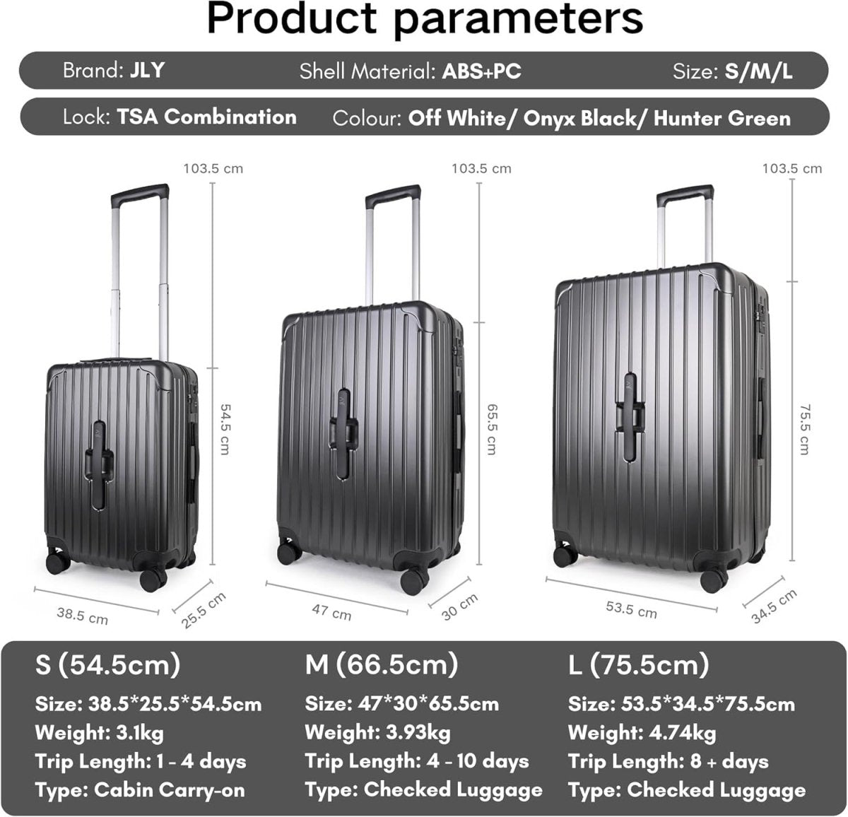 3pc Hard Shell Suitcase Set Cabin Medium Large TSA Lock 4 Wheel Spinner - Kwikley