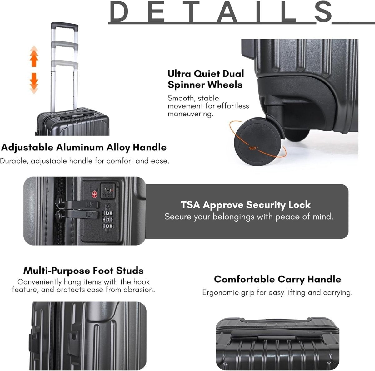 3pc Hard Shell Suitcase Set Cabin Medium Large TSA Lock 4 Wheel Spinner - Kwikley