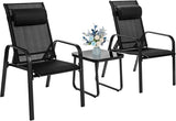 3PC Patio Bistro Set Outdoor Garden Table Chairs Adjustable Recliner Black
