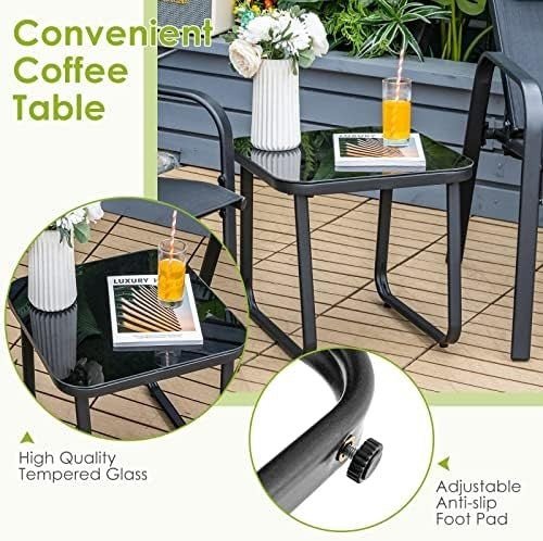 3PC Patio Bistro Set Outdoor Garden Table Chairs Adjustable Recliner Black - Kwikley