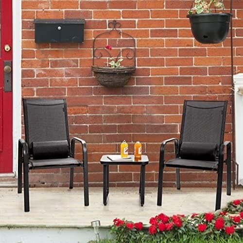 3PC Patio Bistro Set Outdoor Garden Table Chairs Adjustable Recliner Black - Kwikley