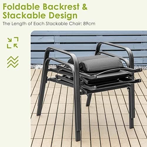 3PC Patio Bistro Set Outdoor Garden Table Chairs Adjustable Recliner Black - Kwikley