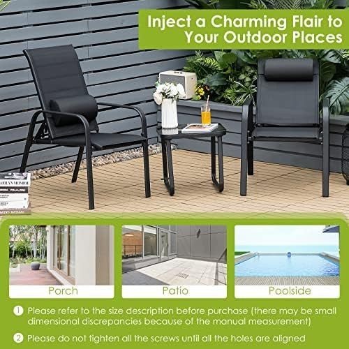 3PC Patio Bistro Set Outdoor Garden Table Chairs Adjustable Recliner Black - Kwikley