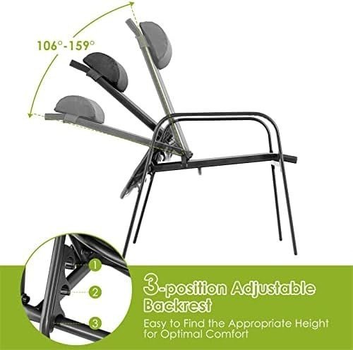 3PC Patio Bistro Set Outdoor Garden Table Chairs Adjustable Recliner Black - Kwikley