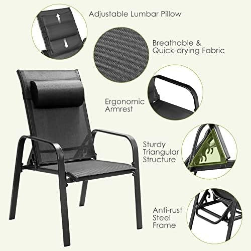 3PC Patio Bistro Set Outdoor Garden Table Chairs Adjustable Recliner Black - Kwikley