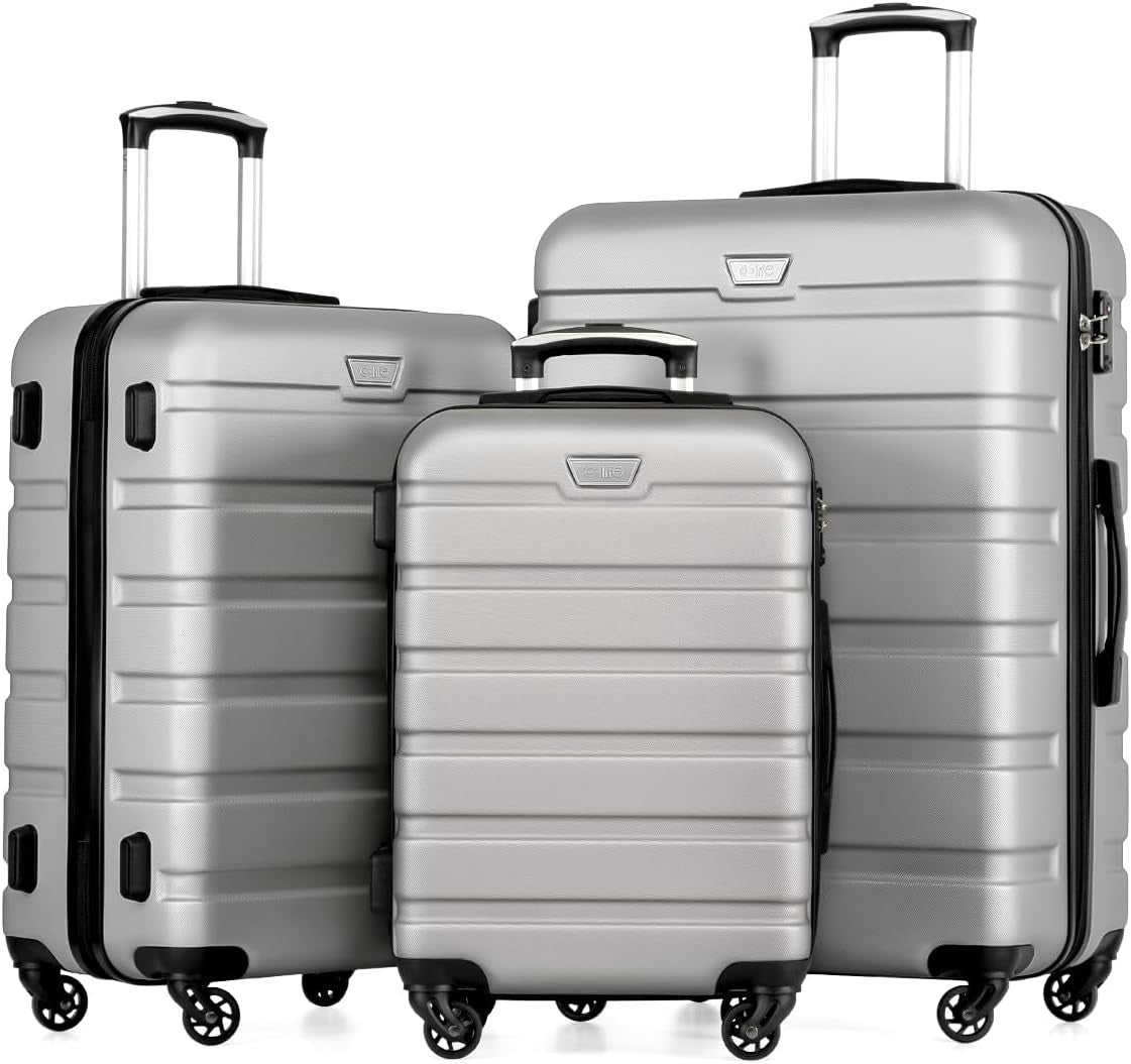 3pc Suitcase Set Hard Shell Luggage 20in 24in 28in TSA Spinner Wheels - Kwikley