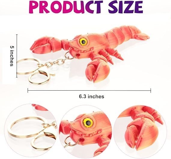 3pcs 3D Printed Lobster Fidget Keychain Desk Stress Relief Toy - Kwikley