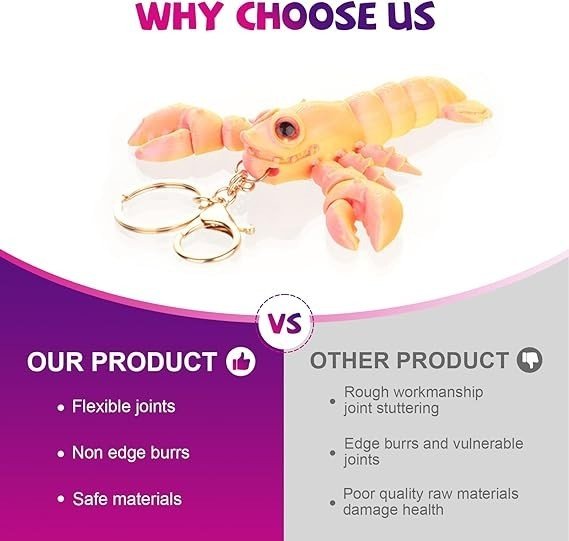 3pcs 3D Printed Lobster Fidget Keychain Desk Stress Relief Toy - Kwikley