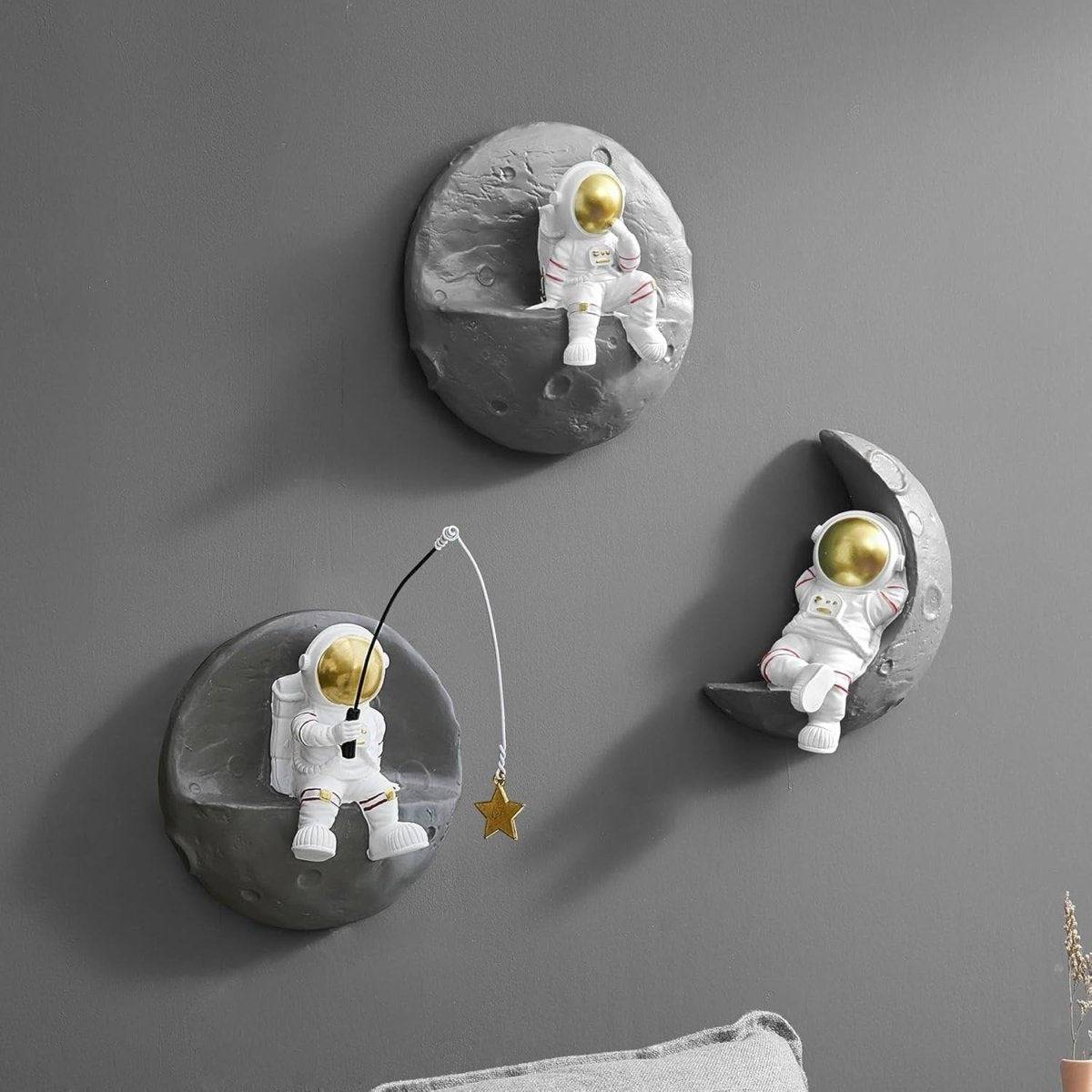 3Pcs Astronaut Wall Decor 3D Moon Space Sculpture Kids Room - Kwikley