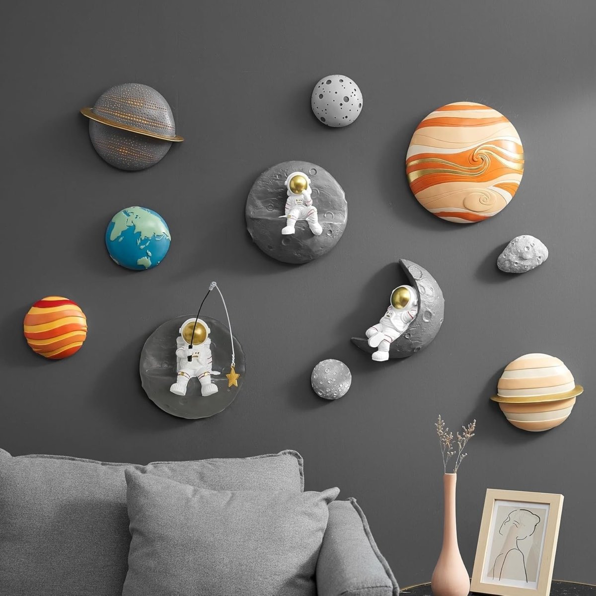 3Pcs Astronaut Wall Decor 3D Moon Space Sculpture Kids Room - Kwikley