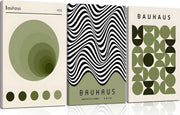 3Pcs Bauhaus Green Boho Abstract Geometric Wall Art Prints Framed - Kwikley