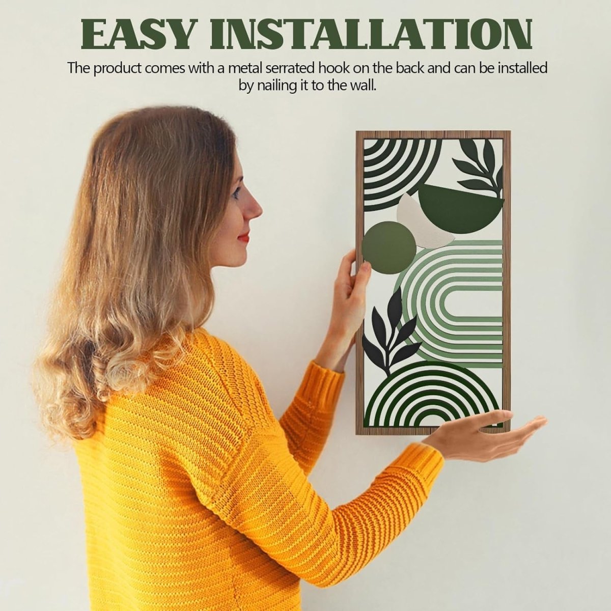 3Pcs Boho Green & Brown Abstract Wooden Wall Art – Modern Minimalist Decor - Kwikley
