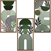 3Pcs Boho Green & Brown Abstract Wooden Wall Art – Modern Minimalist Decor - Kwikley