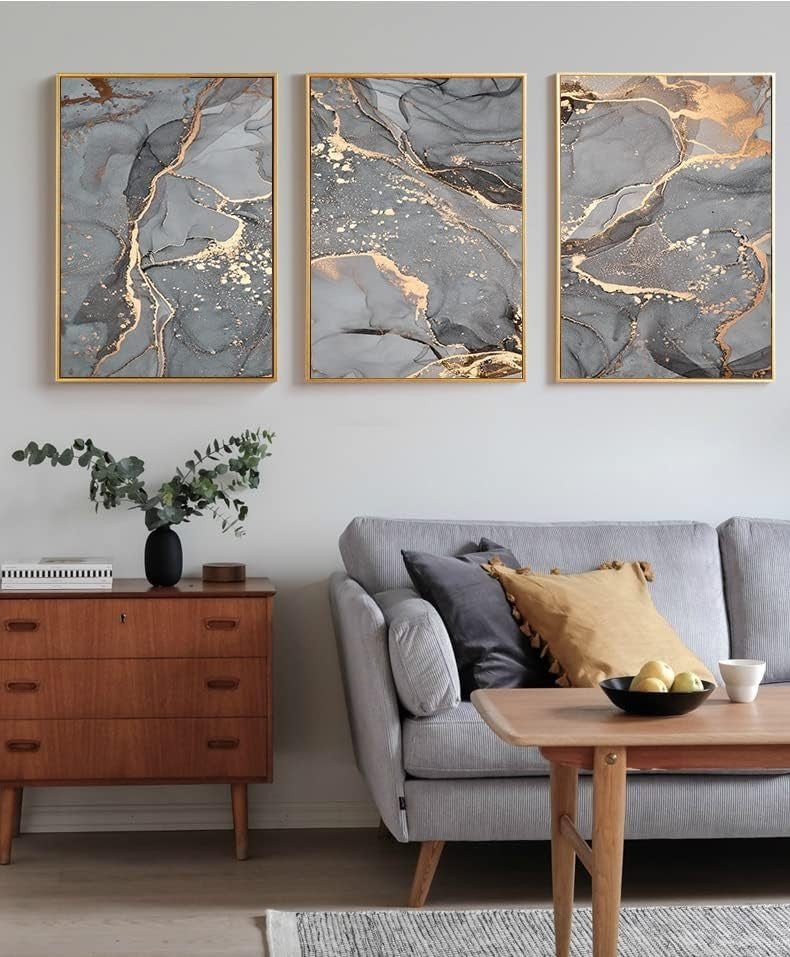 3Pcs Grey Gold Marble Canvas Wall Art 20x30cm Set - Kwikley