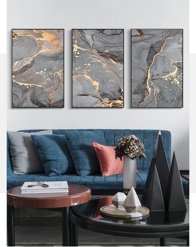 3Pcs Grey Gold Marble Canvas Wall Art 20x30cm Set - Kwikley
