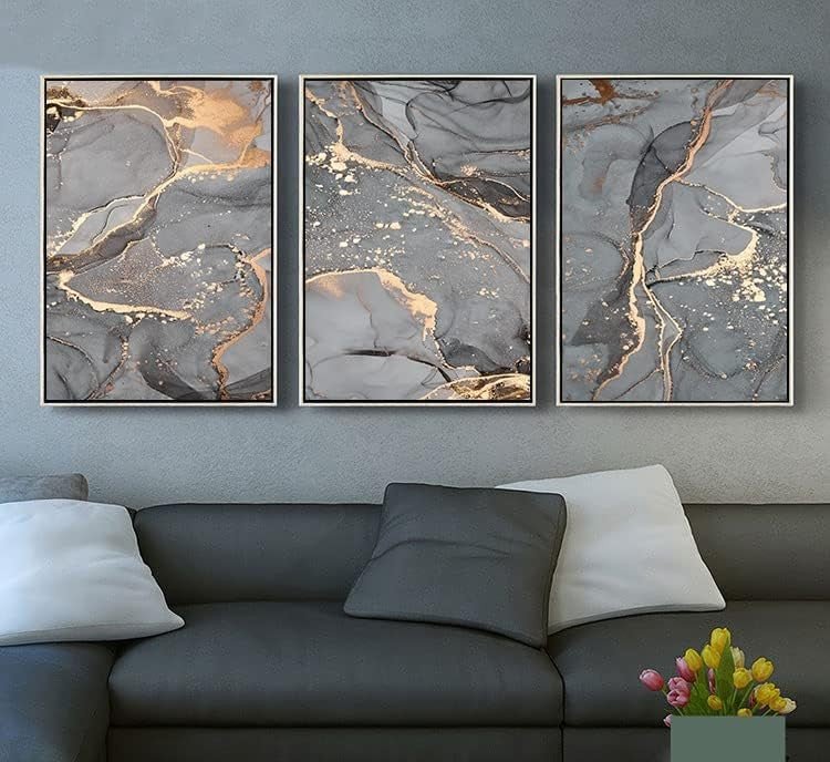 3Pcs Grey Gold Marble Canvas Wall Art 20x30cm Set - Kwikley