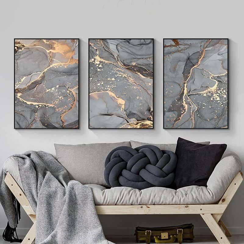 3Pcs Grey Gold Marble Canvas Wall Art 20x30cm Set - Kwikley