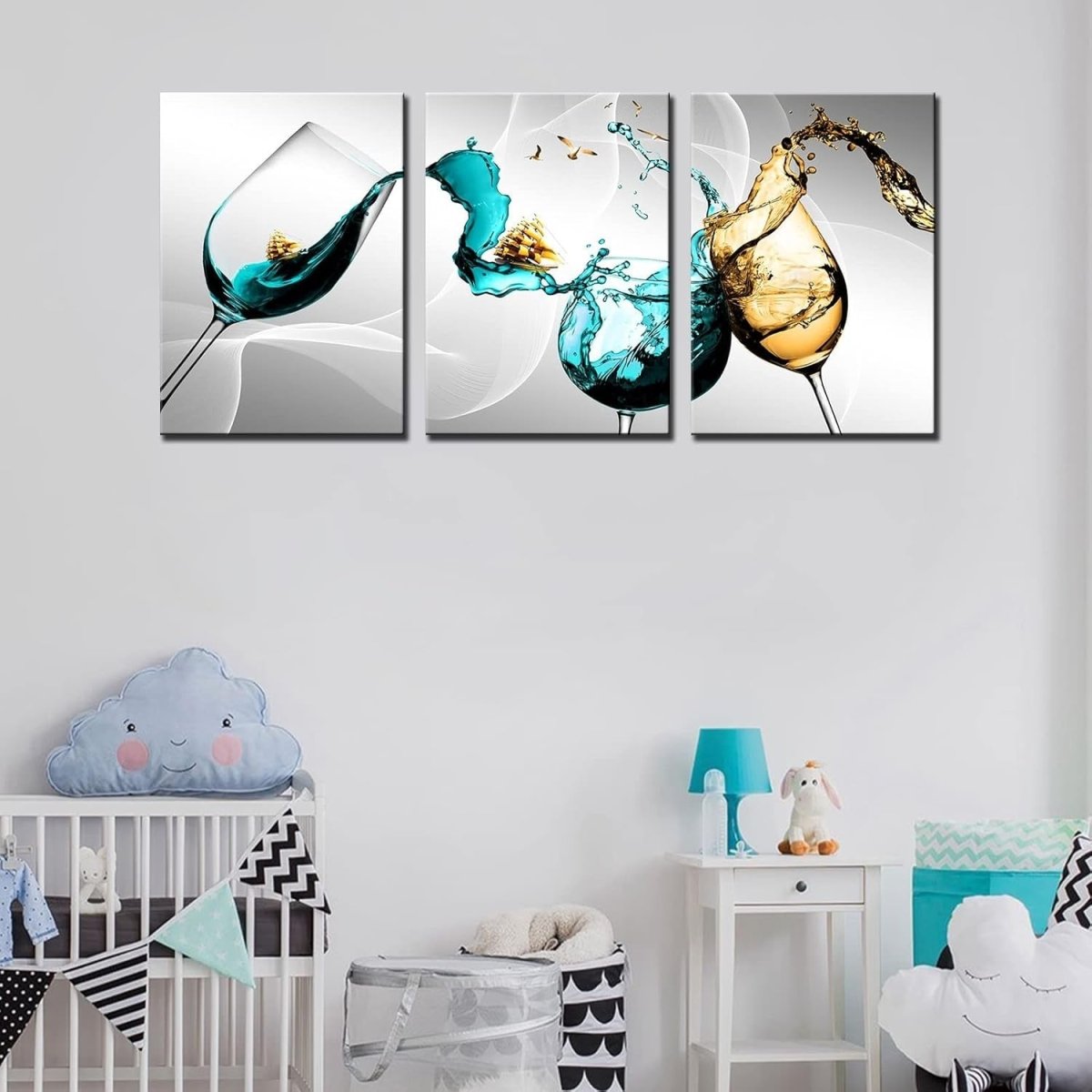3Pcs Large Red Wine Canvas Wall Art – Modern Abstract Goblet 60x28'' - Kwikley