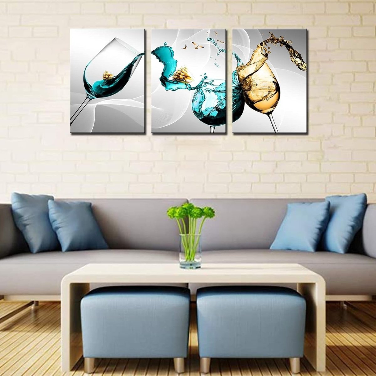 3Pcs Large Wine Red Canvas Wall Art – Modern Abstract Goblet 60x28'' - Kwikley