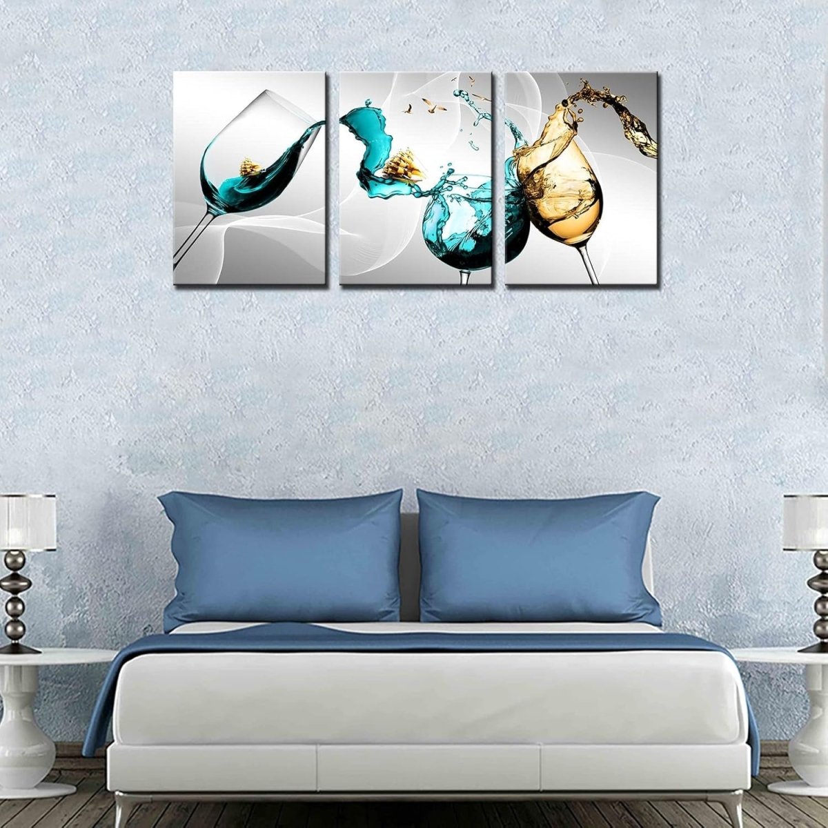 3Pcs Large Wine Red Canvas Wall Art – Modern Abstract Goblet 60x28'' - Kwikley