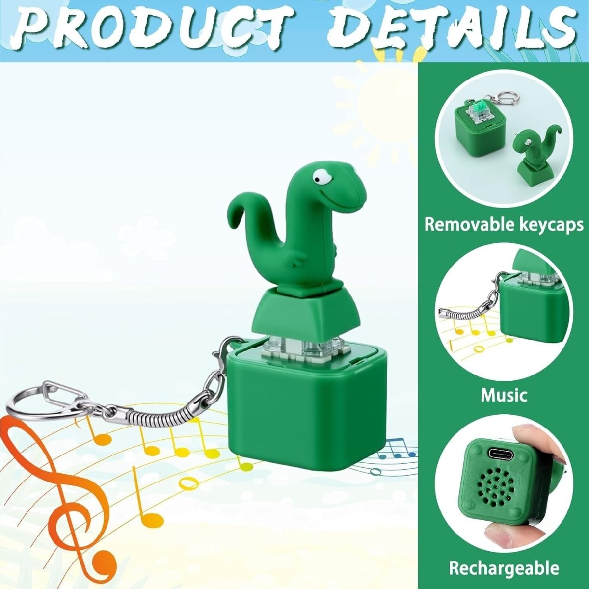 3pcs Lizard Sound Fidget Keychain LED Clicker Stress Relief Toy - Kwikley