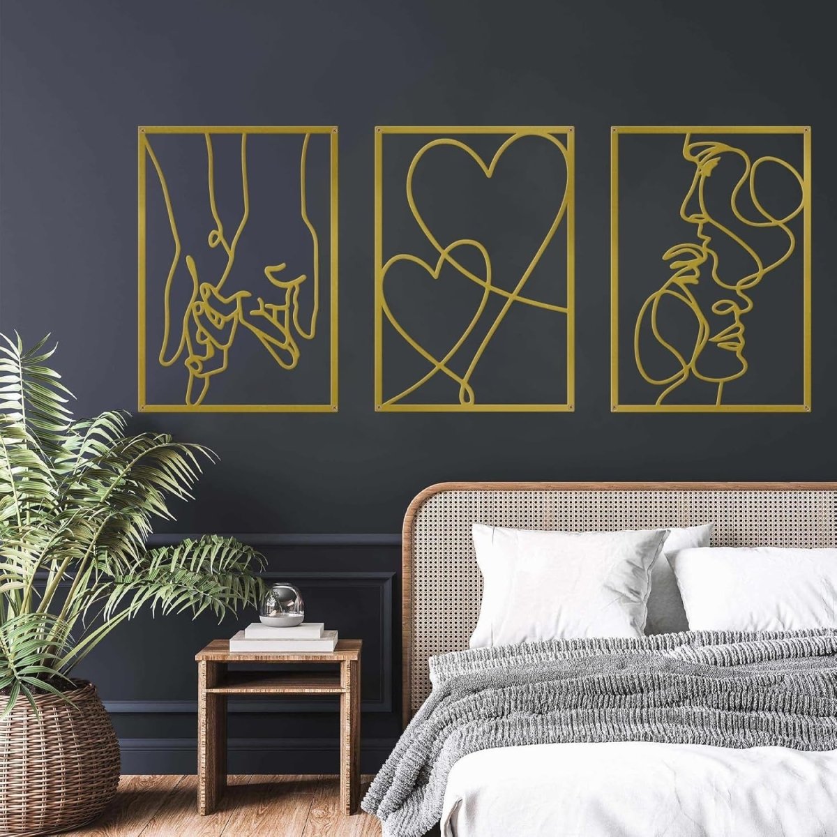 3Pcs Metal Couple Kiss Line Wall Art Modern Decor - Kwikley