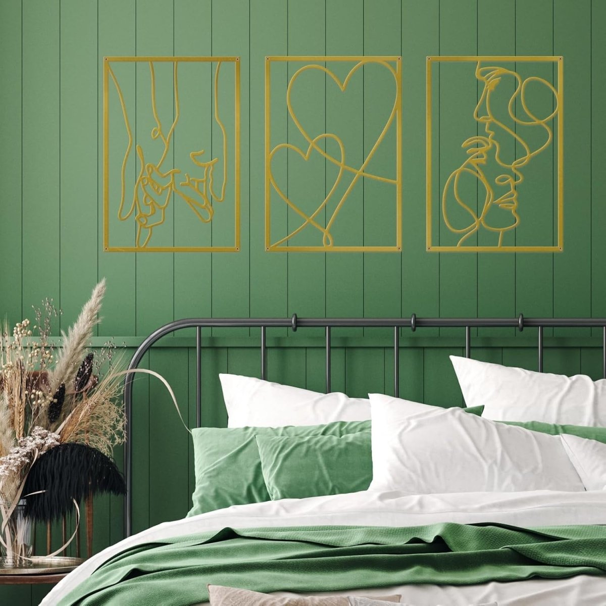 3Pcs Metal Couple Kiss Line Wall Art Modern Decor - Kwikley