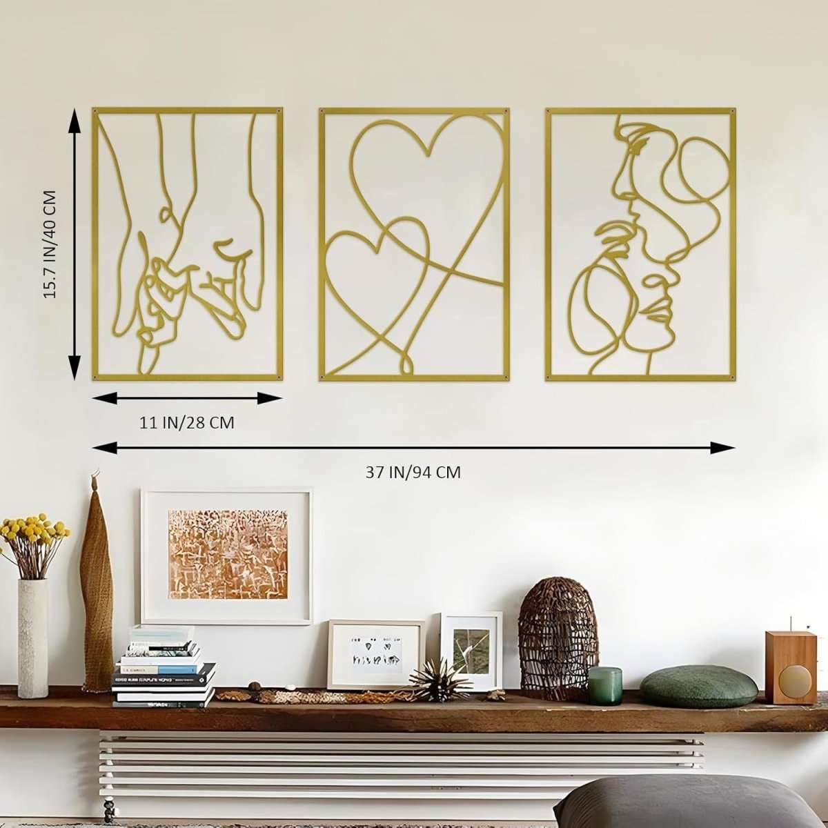 3Pcs Metal Couple Kiss Line Wall Art Modern Decor - Kwikley