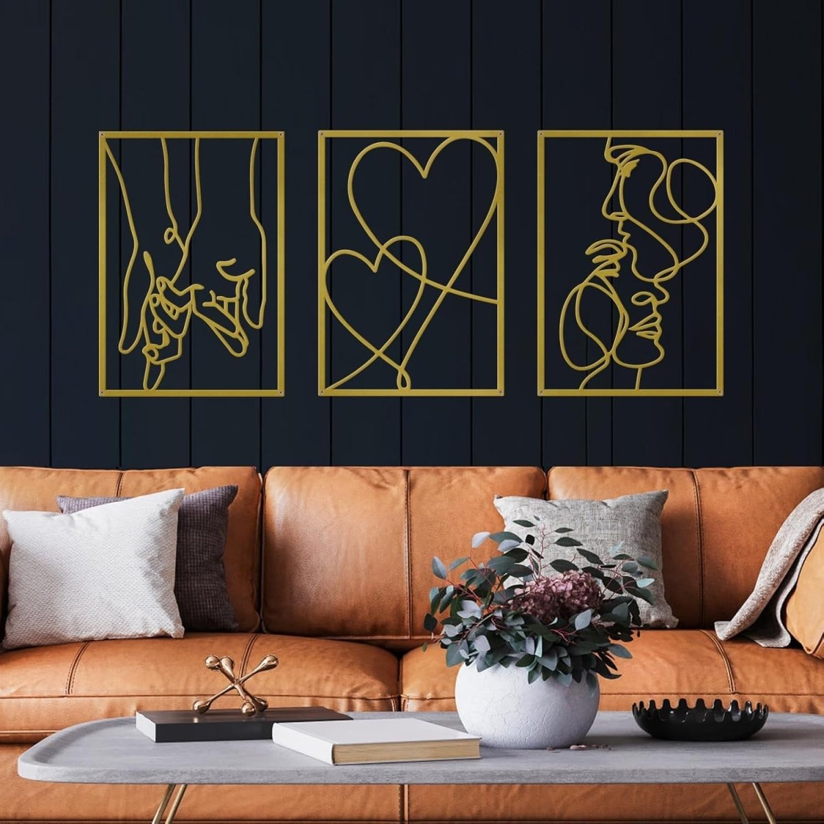 3Pcs Metal Couple Kiss Line Wall Art Modern Decor - Kwikley