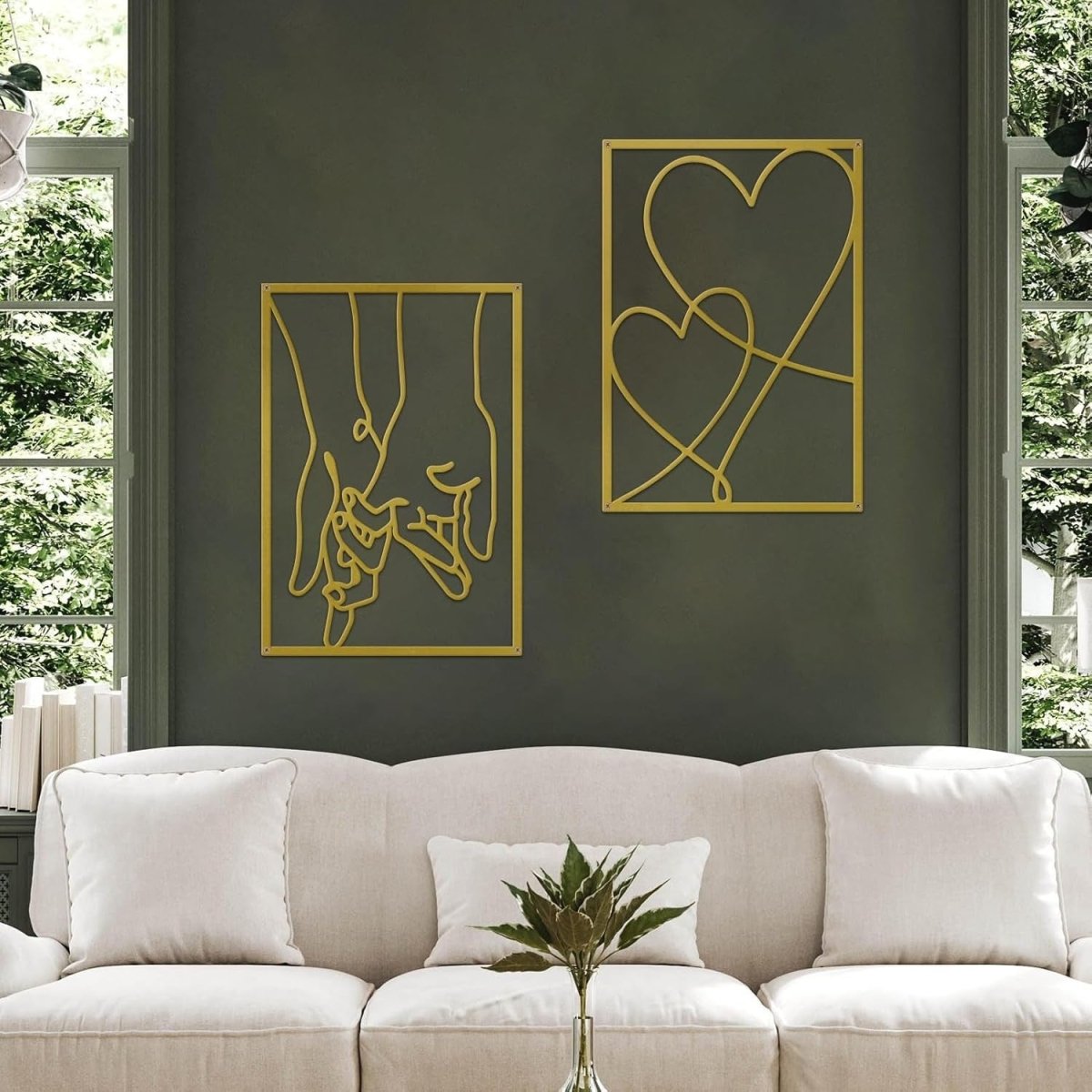 3Pcs Metal Couple Kiss Line Wall Art Modern Decor - Kwikley