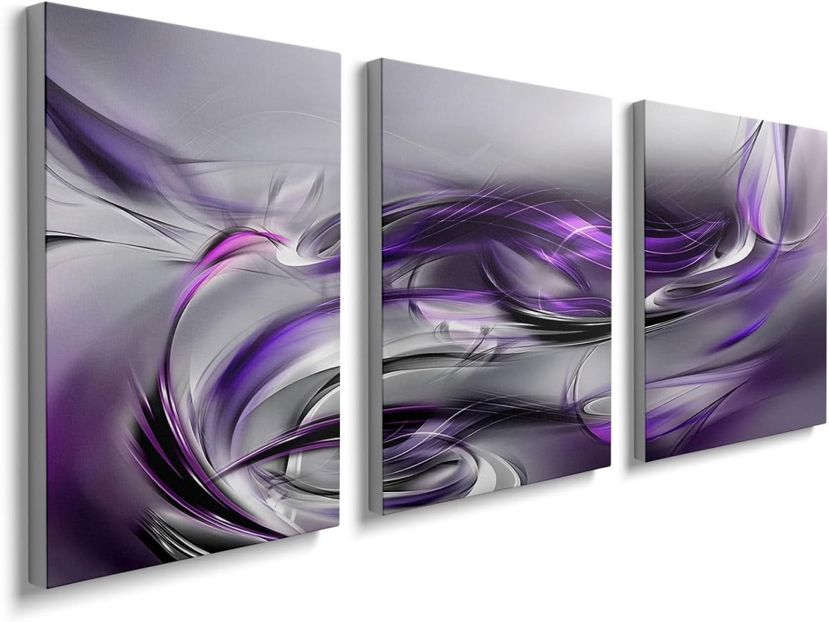 3Pcs Purple Abstract Canvas Wall Art 40x30cm Modern - Kwikley
