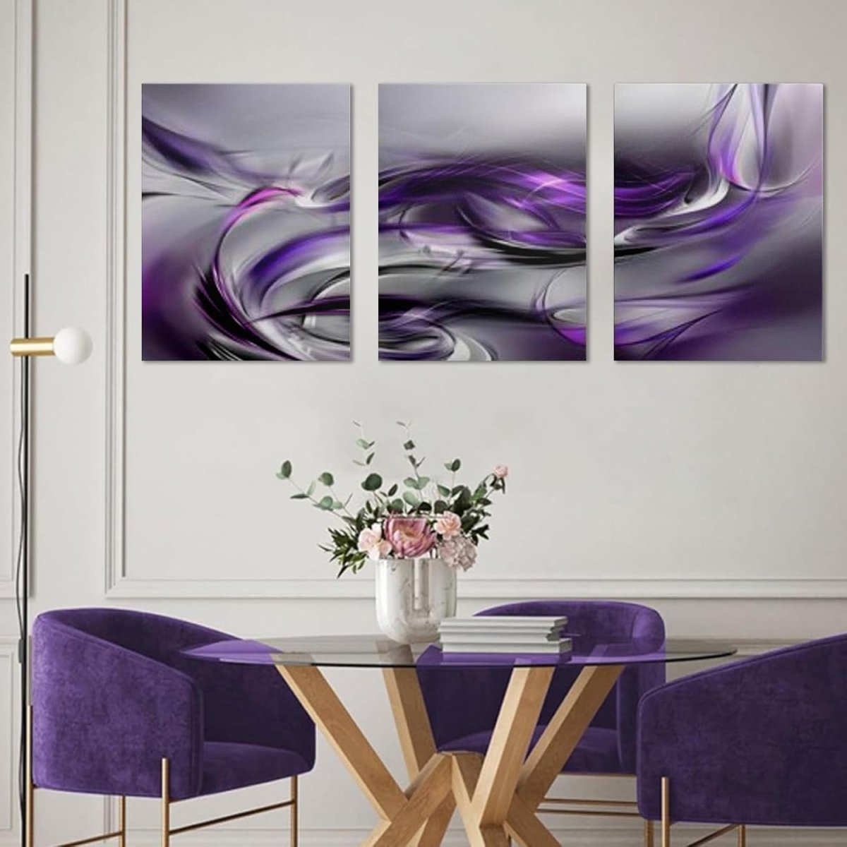3Pcs Purple Abstract Canvas Wall Art 40x30cm Modern - Kwikley