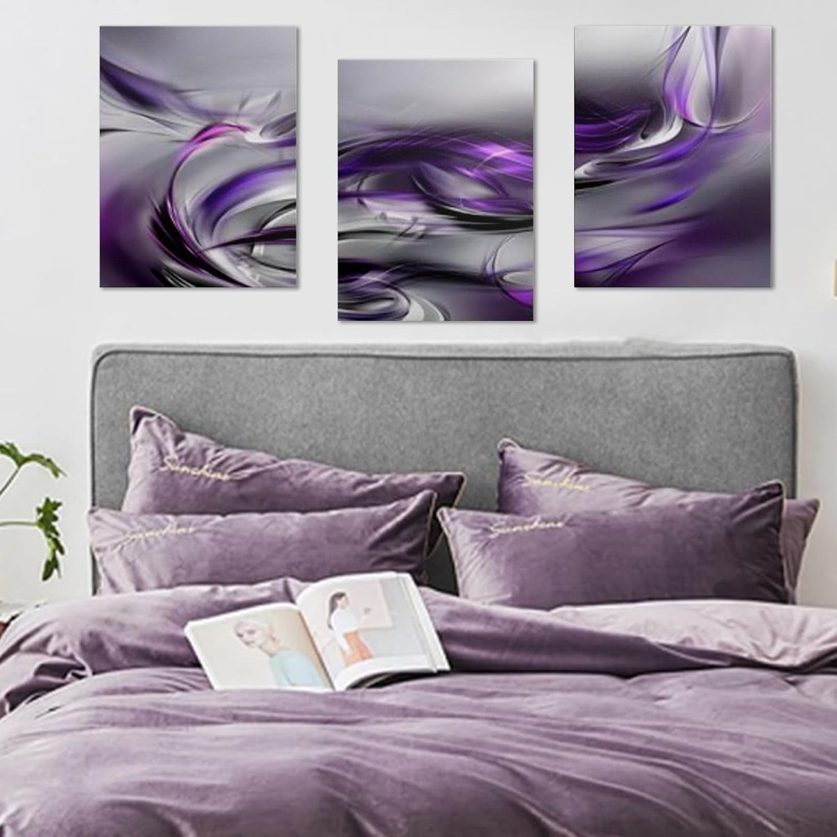 3Pcs Purple Abstract Canvas Wall Art 40x30cm Modern - Kwikley