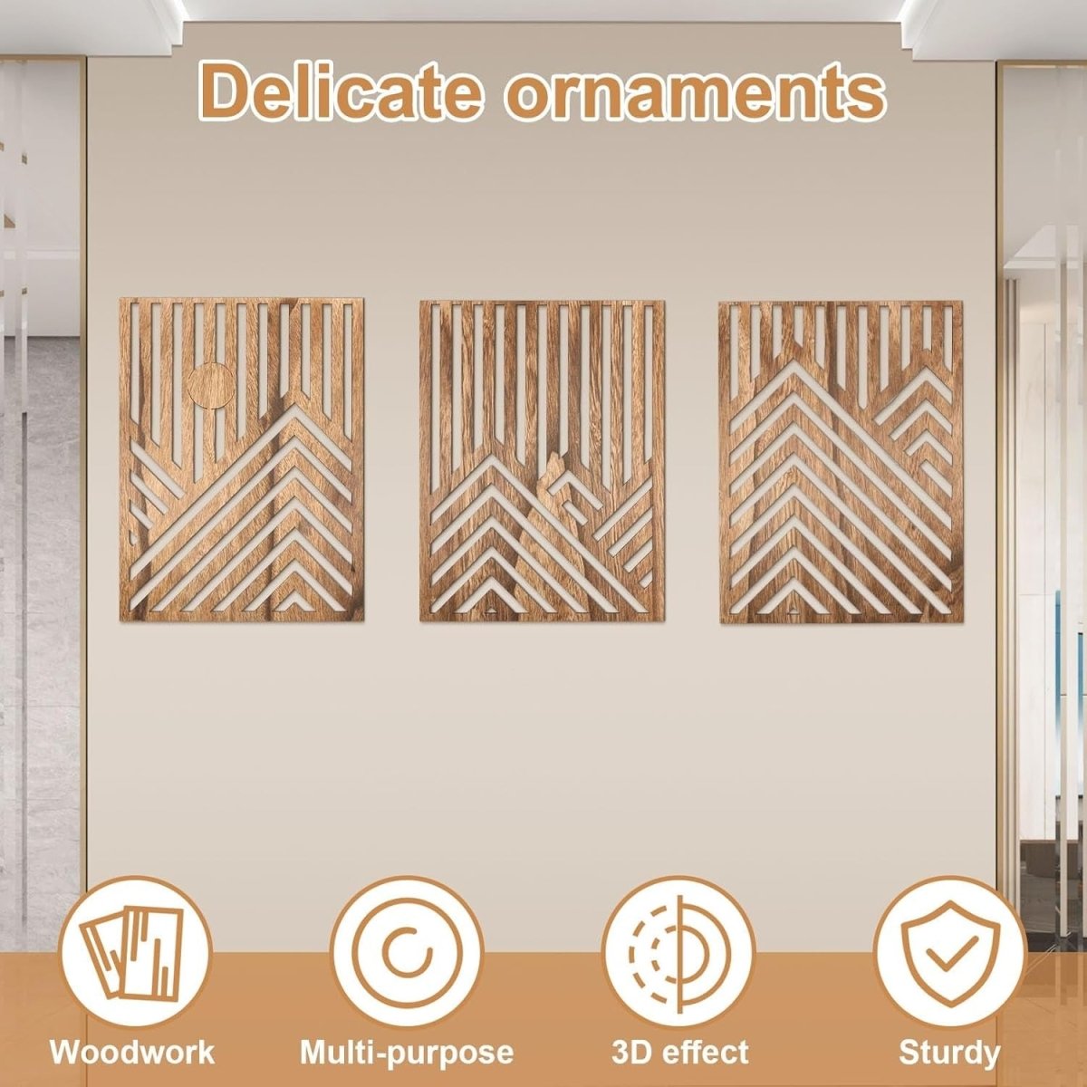 3Pcs Wooden Mountain Wall Art 32x42cm Rustic Decor - Kwikley