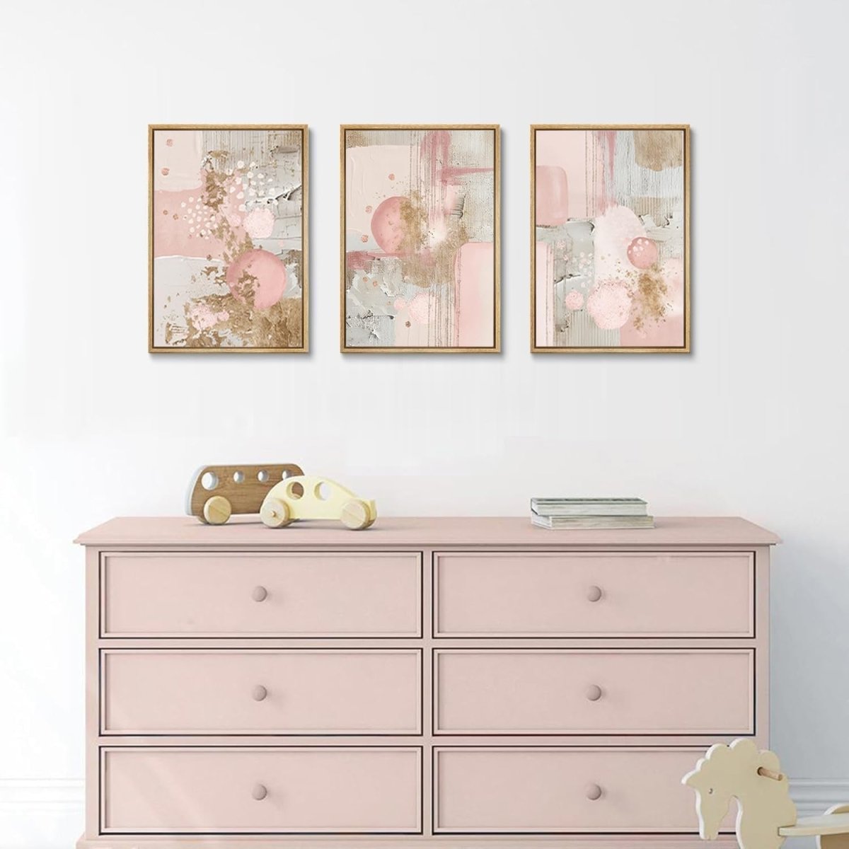 3‑Piece Pink & Gold Abstract Geometric Canvas Wall Art Prints 12×16″ - Kwikley