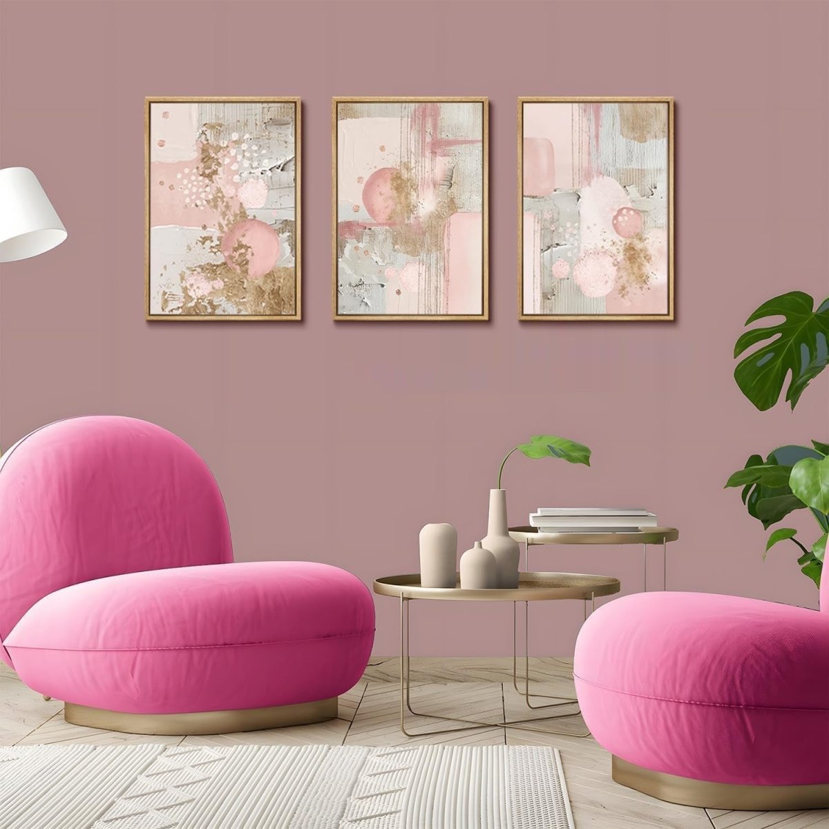 3‑Piece Pink & Gold Abstract Geometric Canvas Wall Art Prints 12×16″ - Kwikley