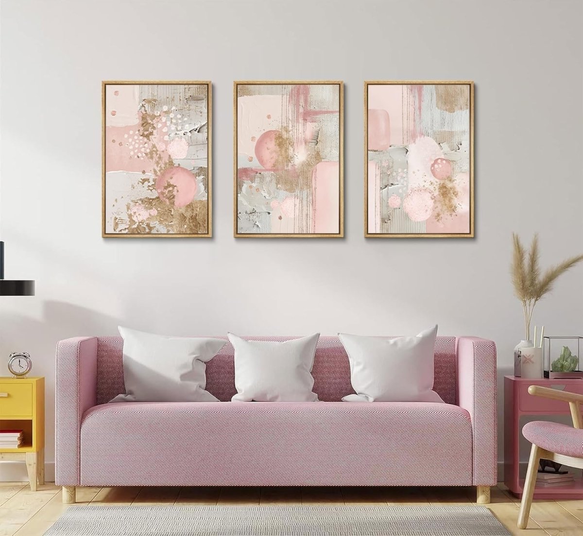 3‑Piece Pink & Gold Abstract Geometric Canvas Wall Art Prints 12×16″ - Kwikley
