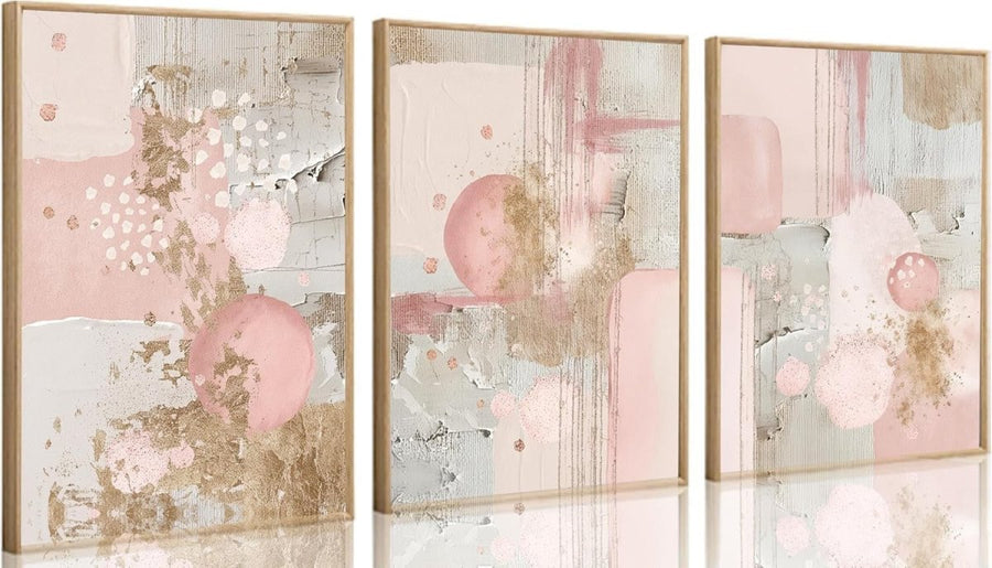 3‑Piece Pink & Gold Abstract Geometric Canvas Wall Art Prints 12×16″ - Kwikley