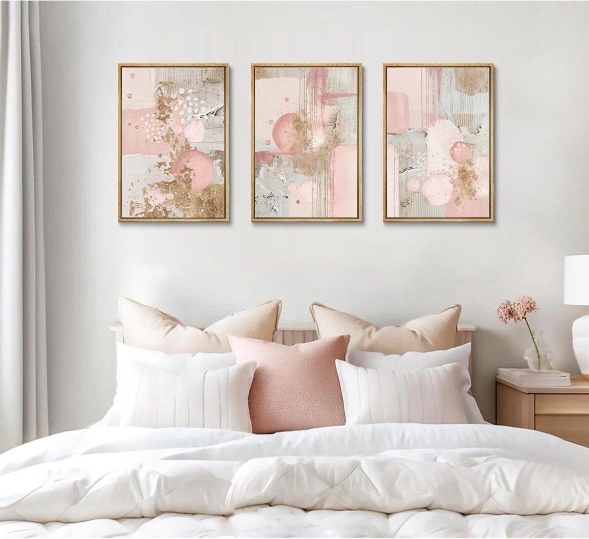 3‑Piece Pink & Gold Abstract Geometric Canvas Wall Art Prints 12×16″ - Kwikley