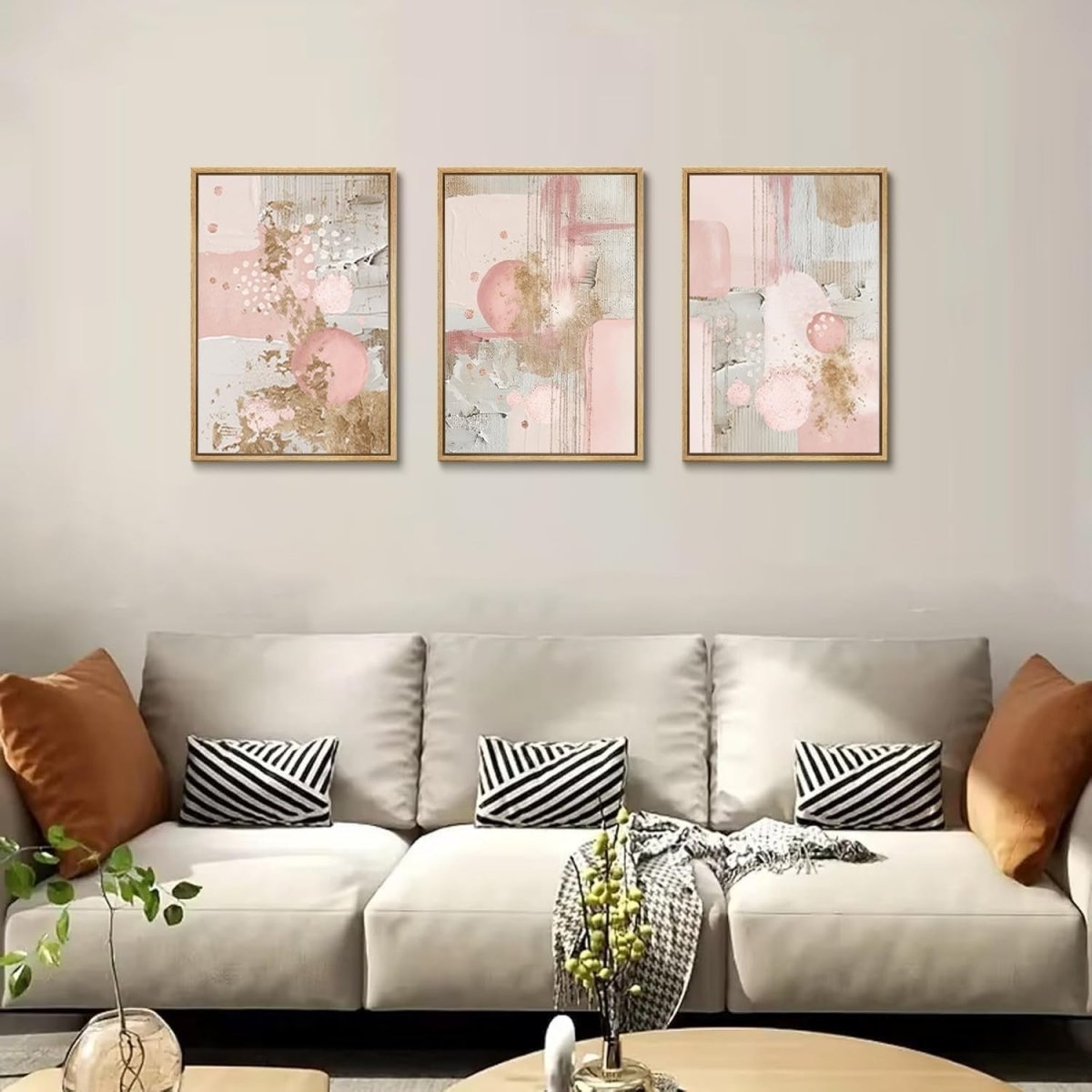 3‑Piece Pink & Gold Abstract Geometric Canvas Wall Art Prints 12×16″ - Kwikley