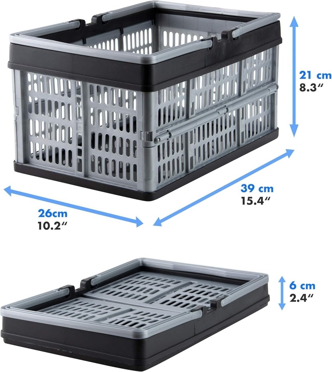 3x 16L Collapsible Storage Crates 39x26x21cm Grey - Kwikley