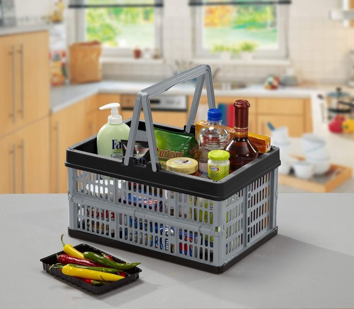 3x 16L Collapsible Storage Crates 39x26x21cm Grey - Kwikley
