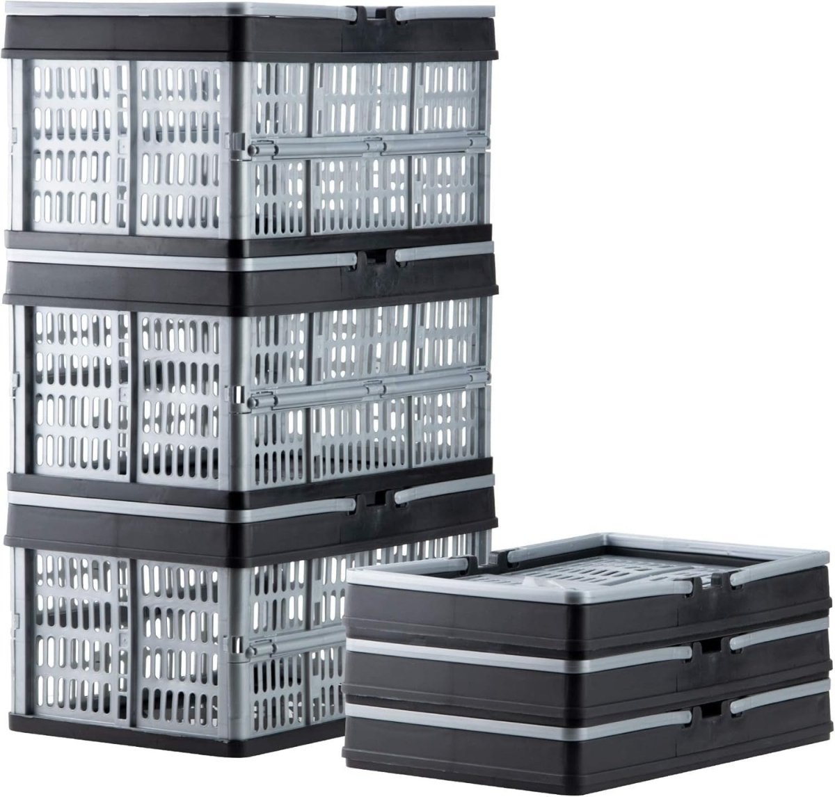 3x 16L Collapsible Storage Crates 39x26x21cm Grey - Kwikley