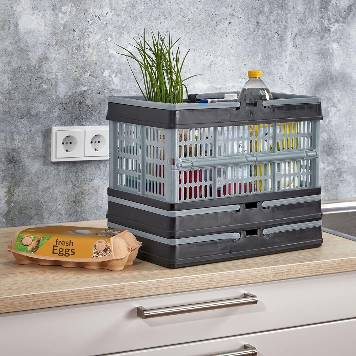 3x 16L Collapsible Storage Crates 39x26x21cm Grey - Kwikley