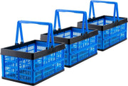 3x 16L Collapsible Storage Crates 39x26x6cm Stackable Blue - Kwikley