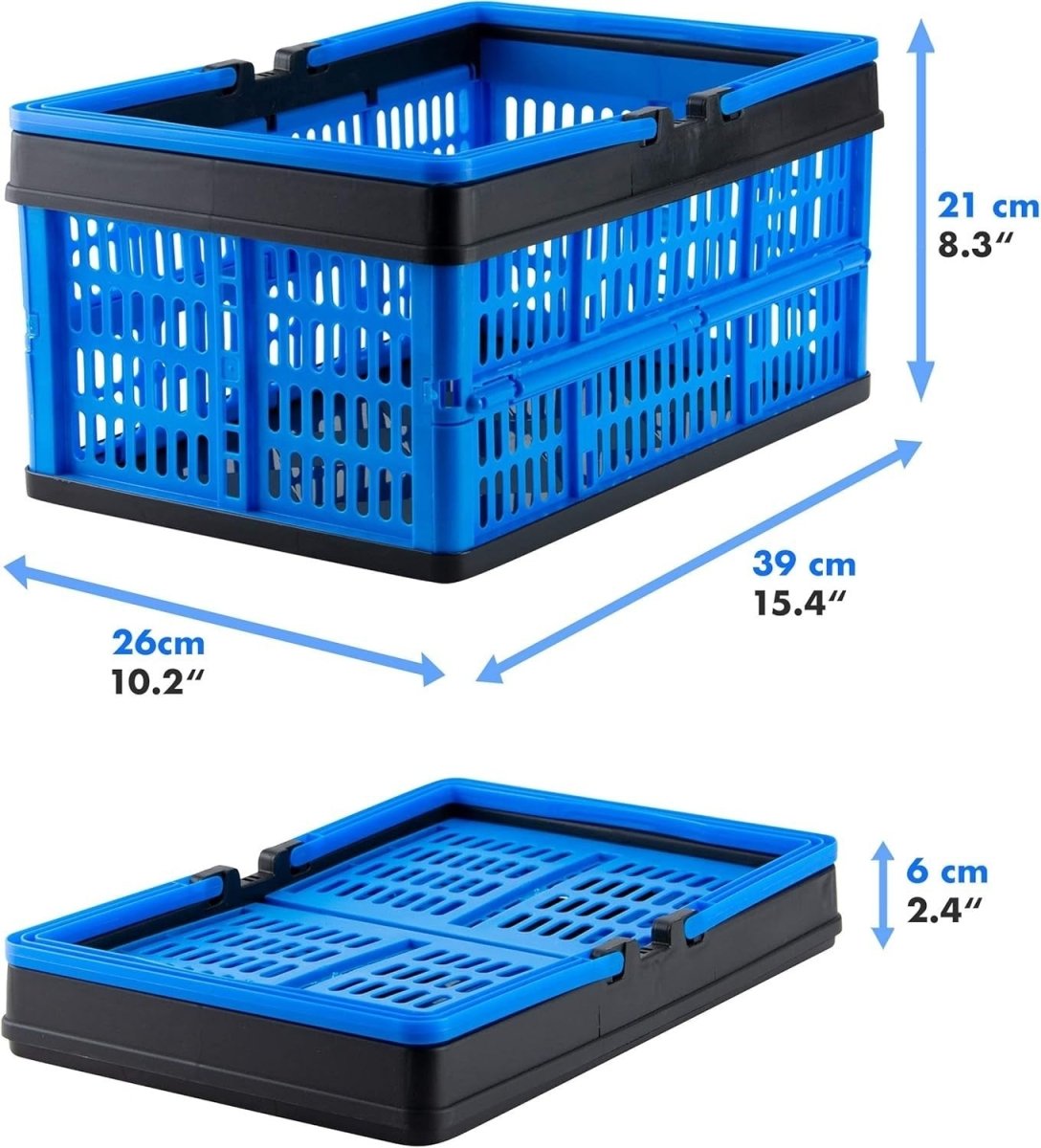3x 16L Collapsible Storage Crates 39x26x6cm Stackable Blue - Kwikley